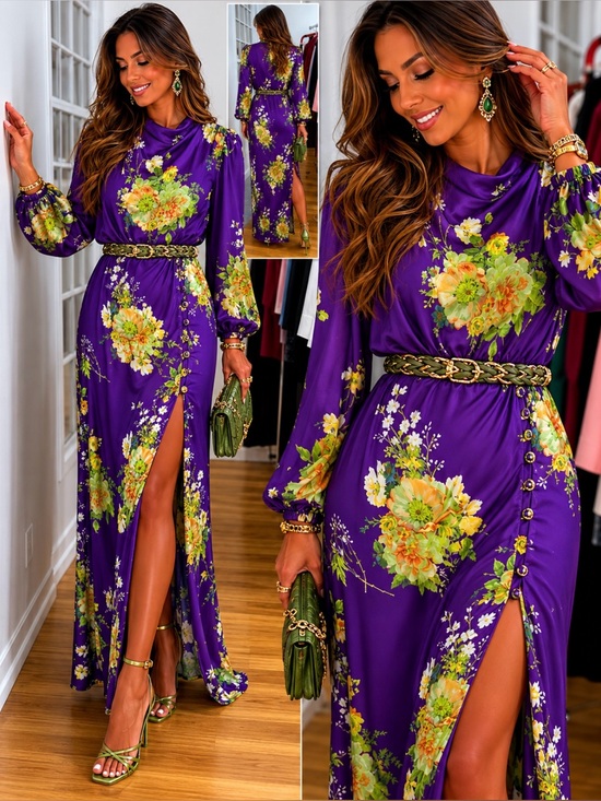 ASOS Dresses & Skirts - Elegant Purple Floral Maxi Dress with Side Slit from ASOS